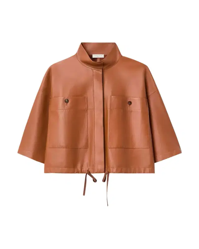Lafayette 148 New York Oversized Cropped Leather Shirt Jacket