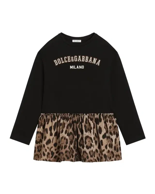 Girl 's Logo-Print Jersey Leopard-Print Dress, Size 2-6
