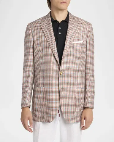 Kiton Men 's Multi-Check Cashmere and Silk Blazer | Thumbnail 4 Kiton Men 's Multi-Check Cashmere and Silk Blazer | Thumbnail 4