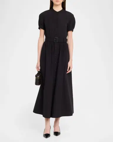 Lafayette 148 New York Puff-Sleeve Organic Cotton Poplin Midi Dress | Thumbnail 2