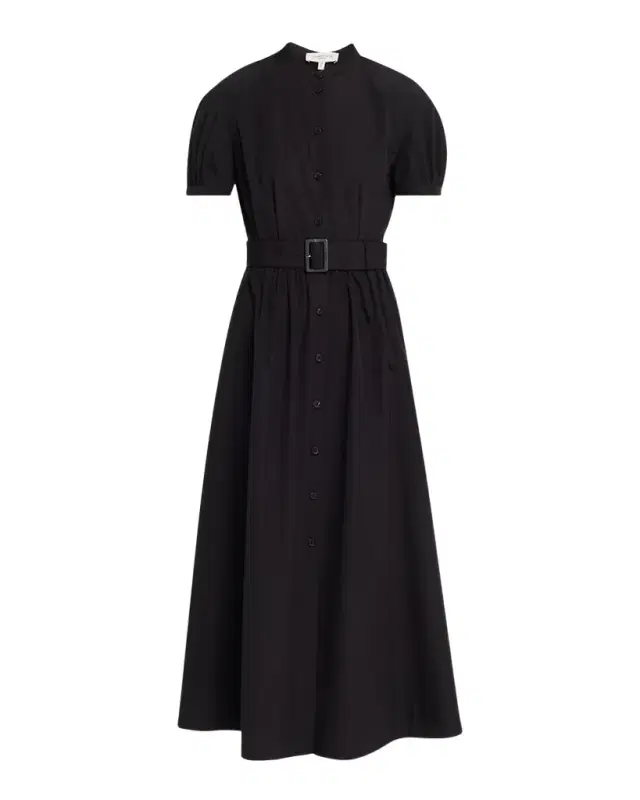 Lafayette 148 New York Puff-Sleeve Organic Cotton Poplin Midi Dress