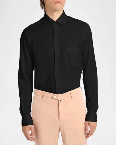 Kiton Men's Cotton Jersey Pocket Button-Down Shirt | Thumbnail 4
