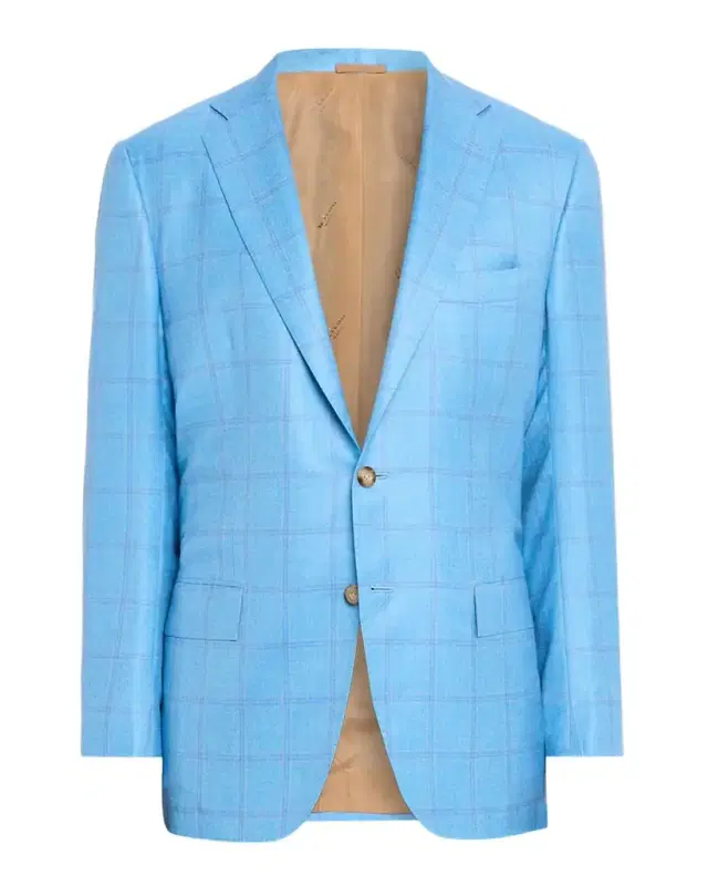 Kiton Men 's Light Teal Windowpane Jacket