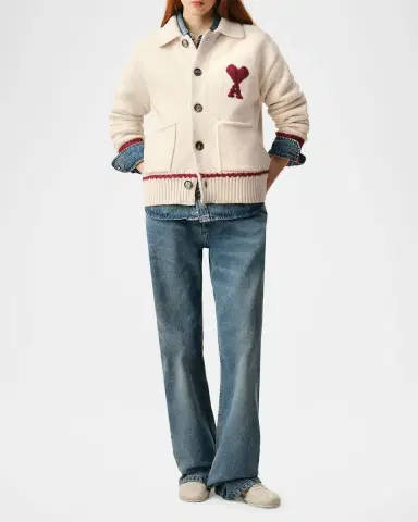 Ami Paris Ami De Coeur Embroidered Collared Cardigan | Thumbnail 2