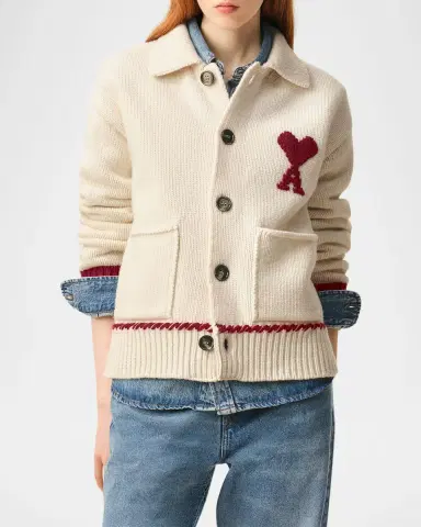 Ami Paris Ami De Coeur Embroidered Collared Cardigan | Thumbnail 4