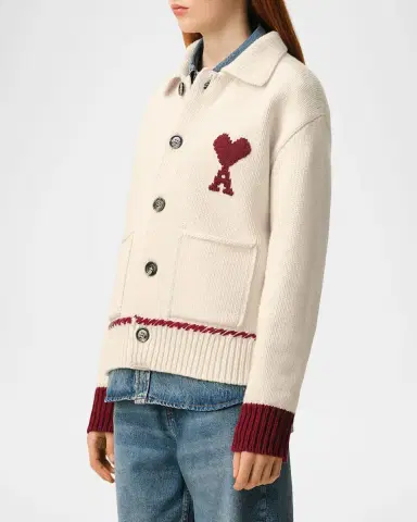 Ami Paris Ami De Coeur Embroidered Collared Cardigan | Thumbnail 6