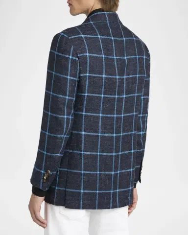 Kiton Men 's Windowpane Check Cashmere-Blend Blazer | Thumbnail 3