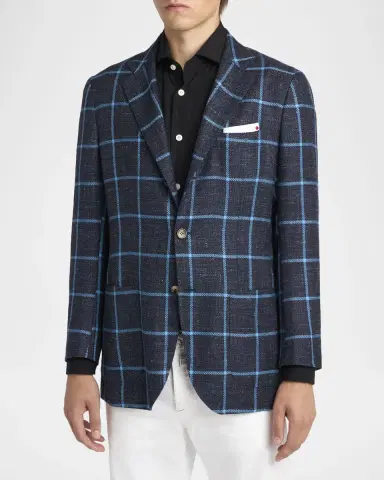 Kiton Men 's Windowpane Check Cashmere-Blend Blazer | Thumbnail 4