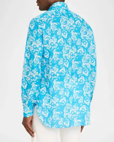 Kiton Men's Cotton Floral Classic Fit Button-Down Shirt | Thumbnail 3 Kiton Men's Cotton Floral Classic Fit Button-Down Shirt | Thumbnail 3