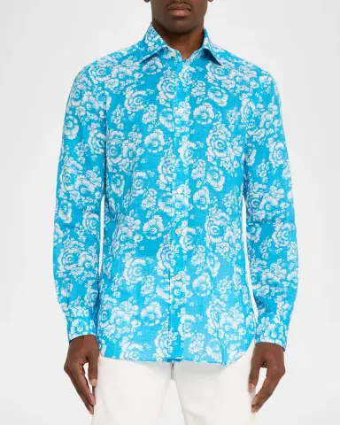 Kiton Men's Cotton Floral Classic Fit Button-Down Shirt | Thumbnail 4 Kiton Men's Cotton Floral Classic Fit Button-Down Shirt | Thumbnail 4