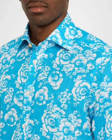 Kiton Men's Cotton Floral Classic Fit Button-Down Shirt | Thumbnail 5 Kiton Men's Cotton Floral Classic Fit Button-Down Shirt | Thumbnail 5