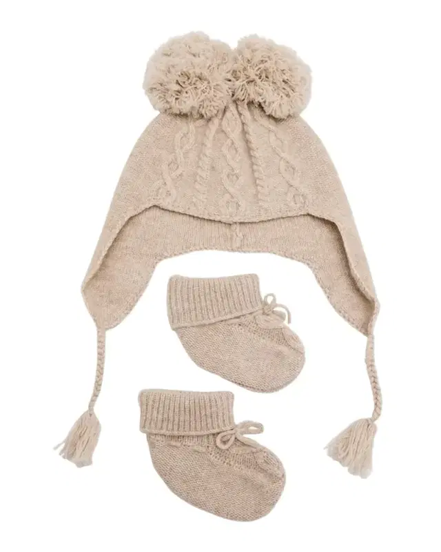 Marie Chantal Kid's Benny Cable Hat & Booties Set, Size 3M-24M