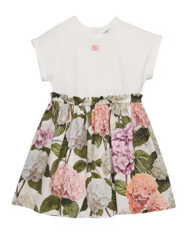 Dolce & Gabbana Girl's DG Hydrangea-Print Cotton Jersey & Poplin Dress | Thumbnail 1 Dolce & Gabbana Girl's DG Hydrangea-Print Cotton Jersey & Poplin Dress | Thumbnail 1