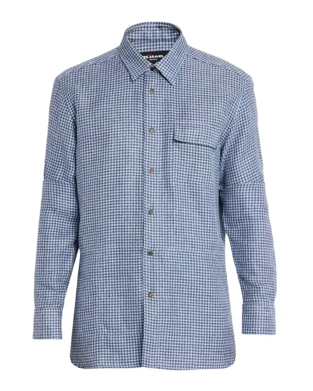 Kiton Men 's Houndstooth Linen Blend Overshirt