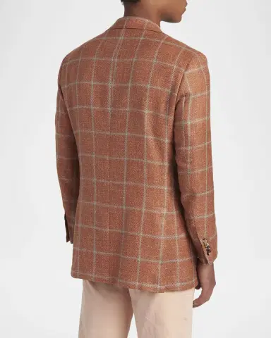 Kiton Men's Windowpane Check Cashmere-Blend Blazer | Thumbnail 3