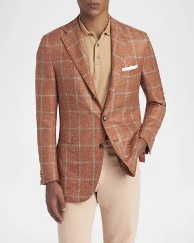 Kiton Men's Windowpane Check Cashmere-Blend Blazer | Thumbnail 4