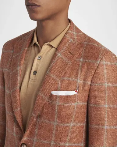 Kiton Men's Windowpane Check Cashmere-Blend Blazer | Thumbnail 5