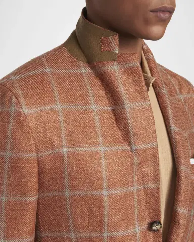 Kiton Men's Windowpane Check Cashmere-Blend Blazer | Thumbnail 7