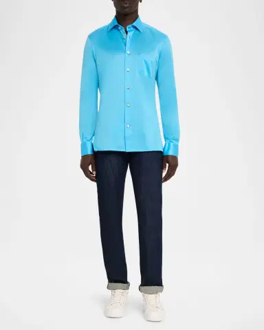Kiton Men's Jersey Knit Chest-Pocket Button-Down Shirt | Thumbnail 2