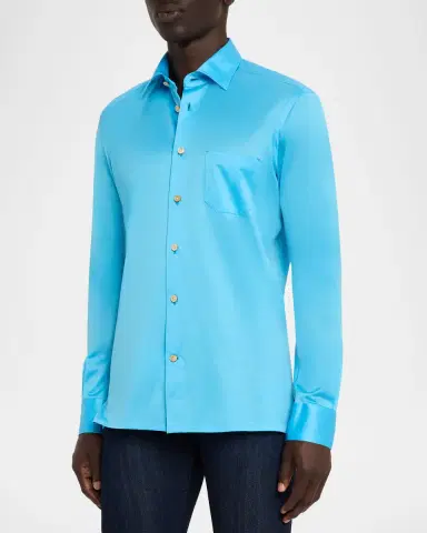 Kiton Men's Jersey Knit Chest-Pocket Button-Down Shirt | Thumbnail 4