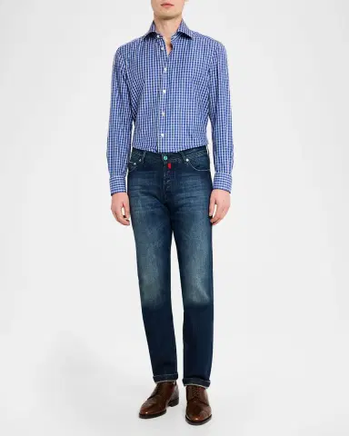 Kiton Men's Windowpane Plaid Cotton Sport Shirt | Thumbnail 2