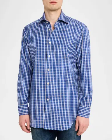 Kiton Men's Windowpane Plaid Cotton Sport Shirt | Thumbnail 4