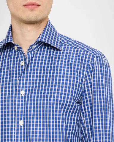 Kiton Men's Windowpane Plaid Cotton Sport Shirt | Thumbnail 5