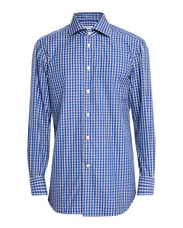 Kiton Men 's Windowpane Plaid Cotton Sport Shirt