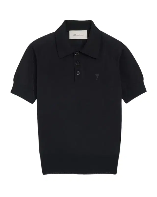 Ami Paris Ami De Coeur Short-Sleeve Wool Polo Top
