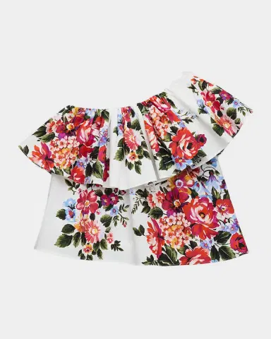 Dolce & Gabbana Girl's One-Shoulder Ruffle Floral Poplin Top, Size 2-6 | Thumbnail 2 Dolce & Gabbana Girl's One-Shoulder Ruffle Floral Poplin Top, Size 2-6 | Thumbnail 2