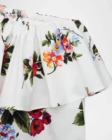 Dolce & Gabbana Girl's One-Shoulder Ruffle Floral Poplin Top, Size 2-6 | Thumbnail 3 Dolce & Gabbana Girl's One-Shoulder Ruffle Floral Poplin Top, Size 2-6 | Thumbnail 3