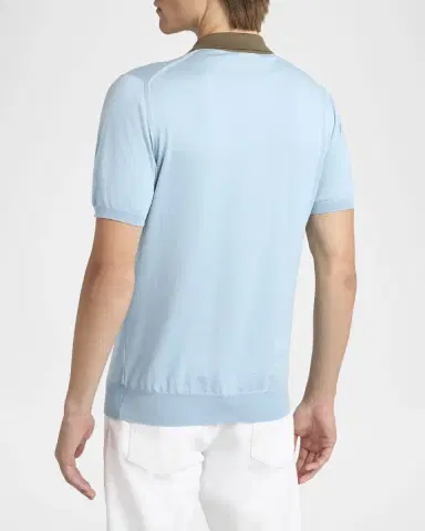 Kiton Men's Cotton Knit Contrast-Trim Polo Shirt | Thumbnail 3 Kiton Men's Cotton Knit Contrast-Trim Polo Shirt | Thumbnail 3