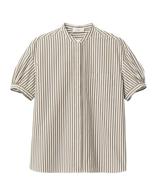 Stripe Poplin Puff-Sleeve Shirt