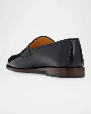 Brunello Cucinelli Men's Woven Vamp Leather Penny Loafers | Thumbnail 2