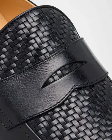 Brunello Cucinelli Men's Woven Vamp Leather Penny Loafers | Thumbnail 3