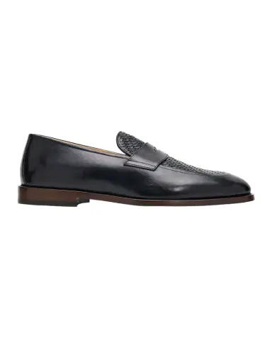 Brunello Cucinelli Men's Woven Vamp Leather Penny Loafers | Thumbnail 1