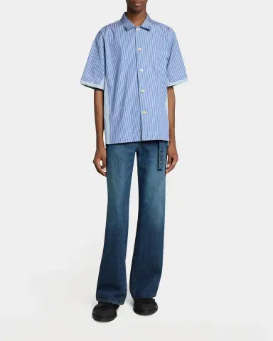 Sacai Men's Colorblock Striped Poplin Short-Sleeve Sport Shirt | Thumbnail 2
