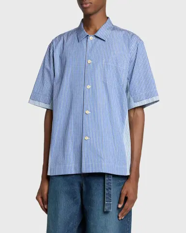 Sacai Men's Colorblock Striped Poplin Short-Sleeve Sport Shirt | Thumbnail 4