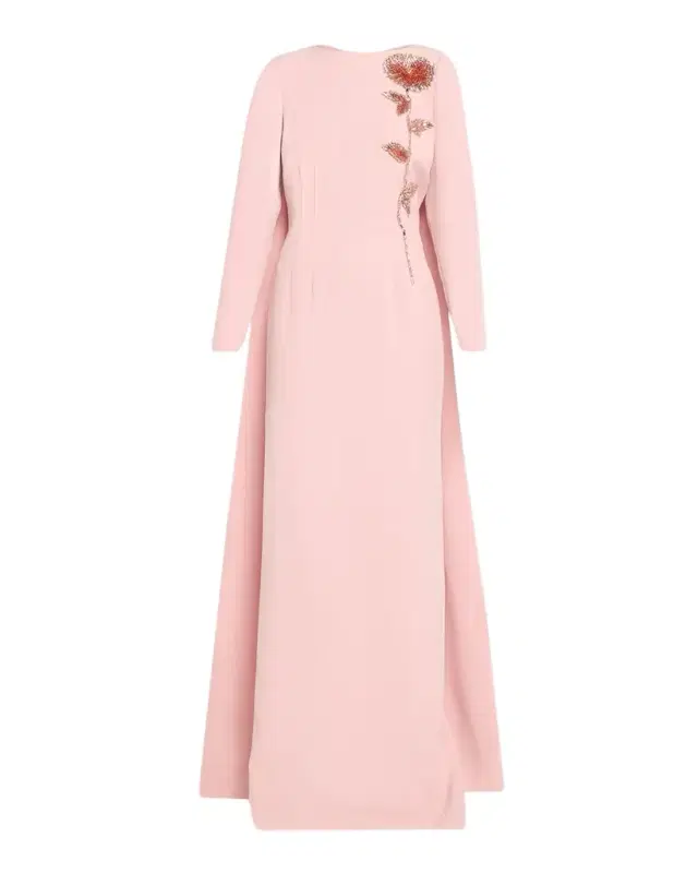 Rickie Freeman for Teri Jon Beaded Floral Crepe Column Gown with Cape