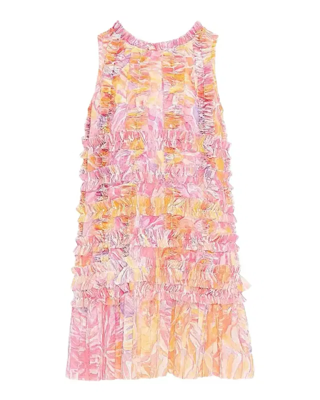 Girl 's Sleeveless Floral Ruffle Dress, Size 2-14