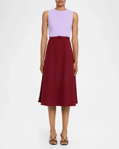Carolina Herrera Colorblock Sleeveless Belted Midi Dress | Thumbnail 2