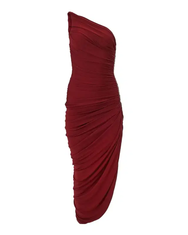 Ruched Zipper One-Shoulder Midi Dress