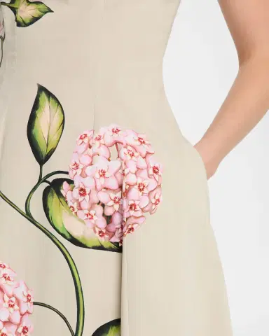 Oscar de la Renta Sleeveless Porcelain Flowers-Print Midi Day Dress | Thumbnail 5