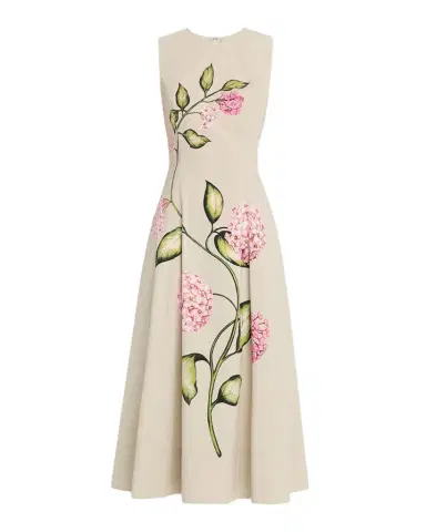 Oscar de la Renta Sleeveless Porcelain Flowers-Print Midi Day Dress | Thumbnail 1
