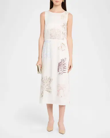Lafayette 148 New York Sleeveless Manhattan-Print Midi Shift Dress | Thumbnail 2 Lafayette 148 New York Sleeveless Manhattan-Print Midi Shift Dress | Thumbnail 2