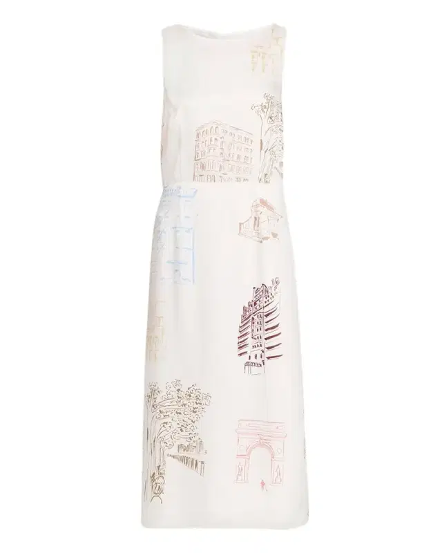 Sleeveless Manhattan-Print Midi Shift Dress