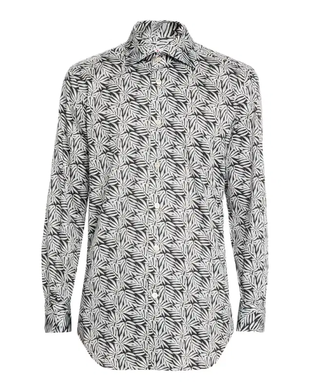 Kiton Men 's Leaf-Print Cotton Sport Shirt