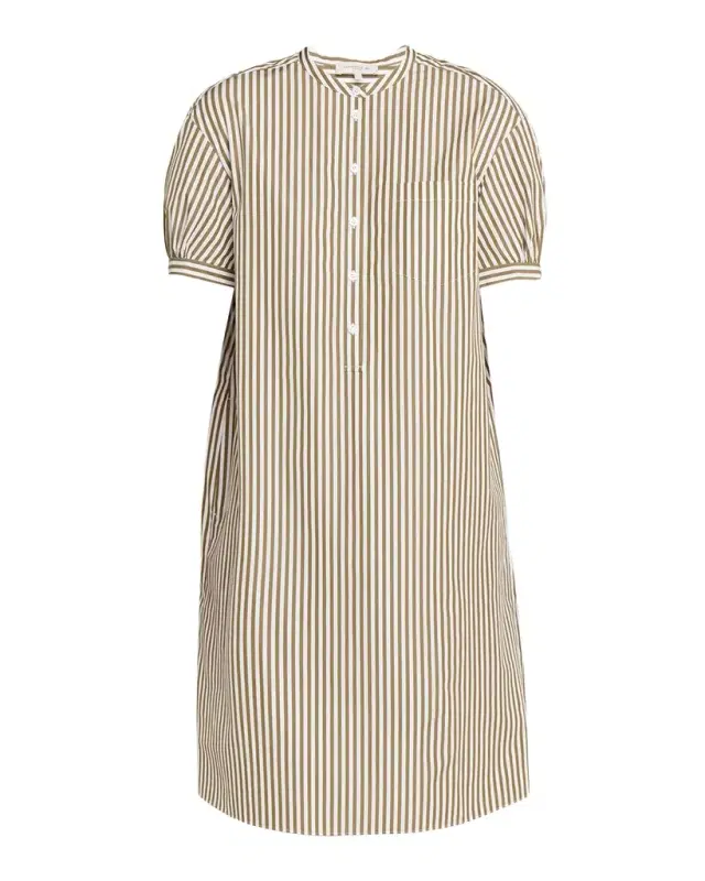 Striped Puff-Sleeve Shift Dress