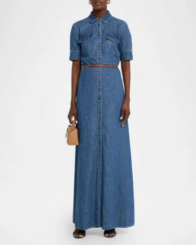 Lafayette 148 New York Belted Cotton Chambray Maxi Shirtdress | Thumbnail 2