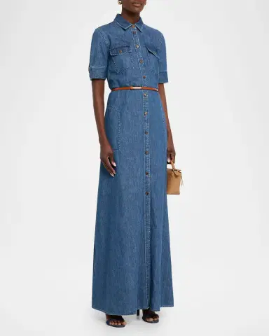 Lafayette 148 New York Belted Cotton Chambray Maxi Shirtdress | Thumbnail 4